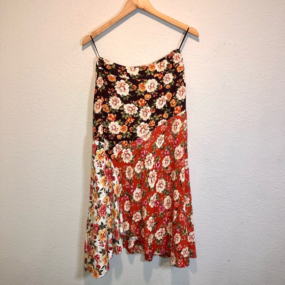 Anthropologie Dresses & Skirts - Anthro X Farm Rio Bohemian Floral Colorblock Handkerchief Skirt Sz Xs